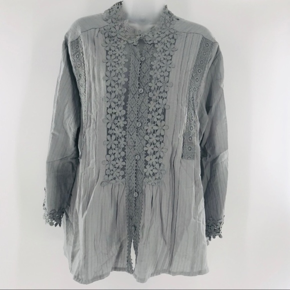 Gray Sweet Mary Crochet Lace Top